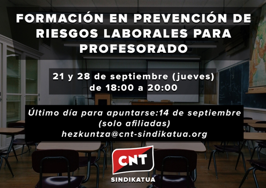 Formación en Prevención de Riesgos Laborales para profesorado