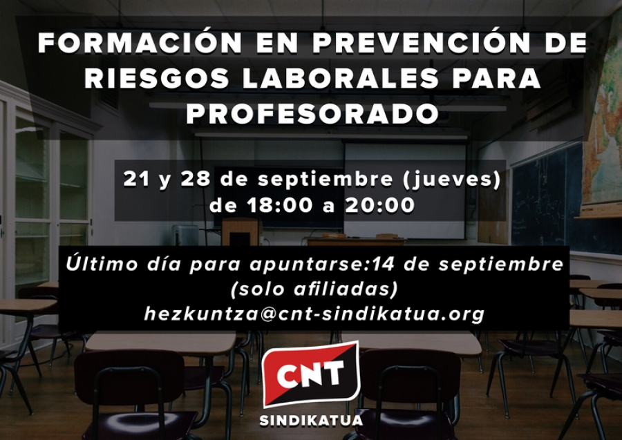 Formación en Prevención de Riesgos Laborales para profesorado