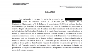 Diputación Foral de Bizkaia, sancionada por el TSJPV por vulneración del derecho fundamental a la libertad sindical